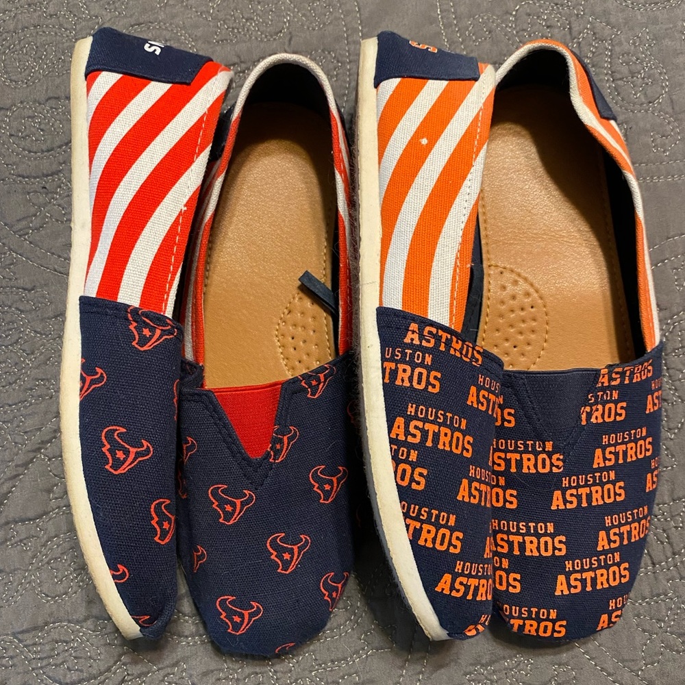 2 pair—Texans/Astros slip on women’s shoes